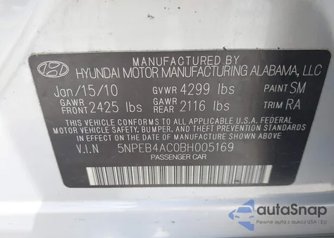 2011 Hyundai Sonata Gls from USA, damaged, VIN 5NPEB4AC0BH005169